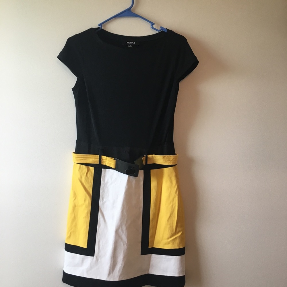 Chetta B Black and Yellow belted Dress